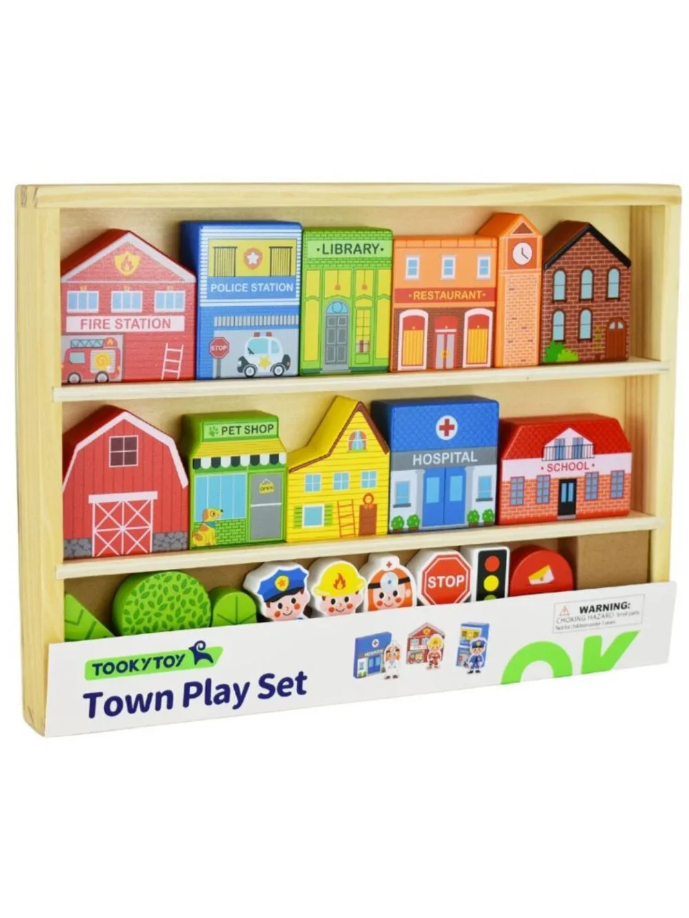 NEW Montessori Wooden Town Play Set Building Blocks Educational Toy Gift